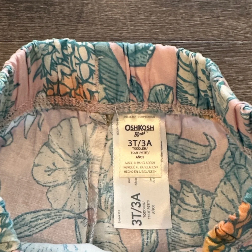 OshKosh B'gosh 3T Pink/Blue Tropical Pineapple‎ Palm Print Linen Blend Shorts